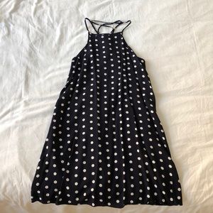 Urban Outfitters Navy White Polka Dot Mini Dress with Lace Up Back Size XS